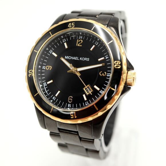 Michael Kors Other - Michael Kors Mens Black Gold Tone Date 42mm Watch Date 6.5" Bracelet New Battery